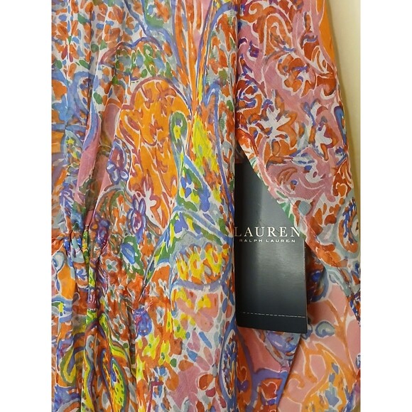 Lauren Ralph Lauren Cover-up Sz XS Midi Caftan Sheer Paisley Floral Multi $135 - Picture 11 of 16